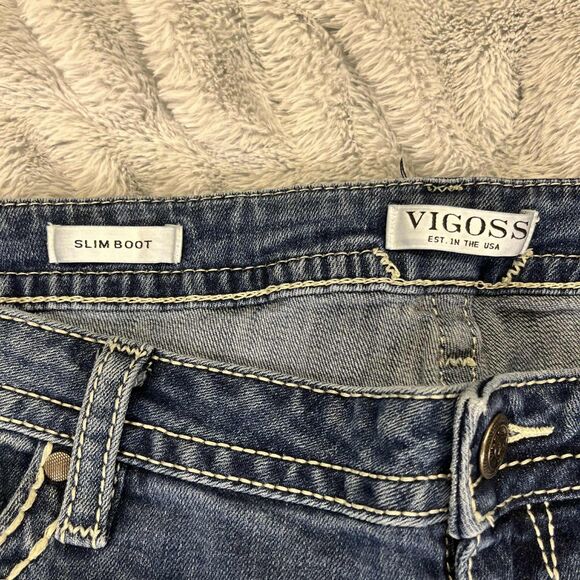 Vigoss Jeans Women 24 Slim Boot Mid Rise Medium Wash Stretch Denim Embroidered - Picture 4 of 9